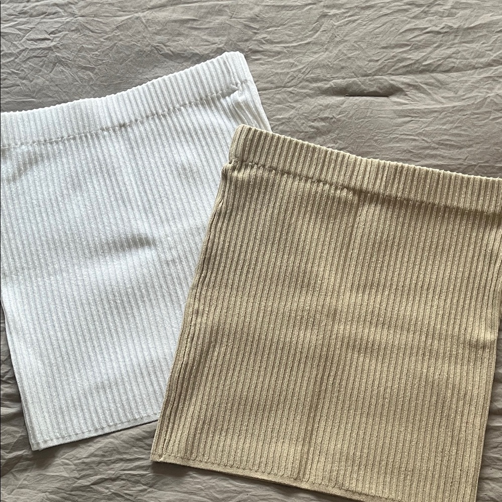 Amazon Ribbed Mini Skirt Set - White and Beige